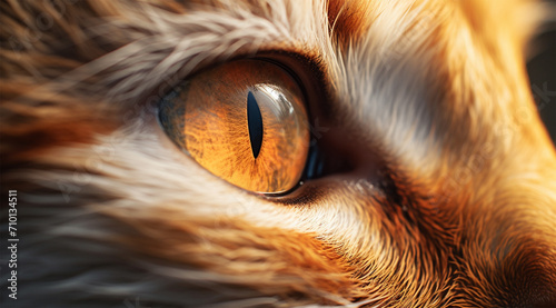 micro image of a yellow eye of a red cat. cat's vision.