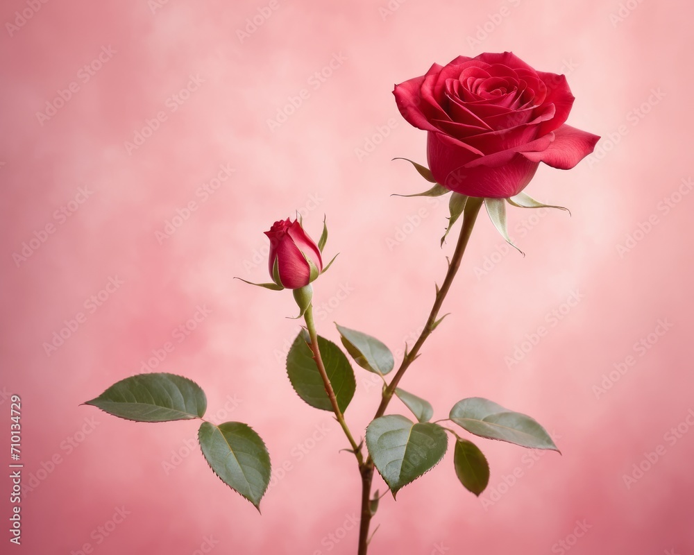 Fototapeta premium Single Red Rose on Soft Pink Background