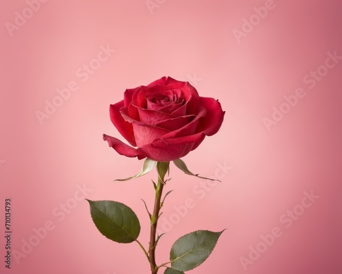 Single Red Rose on Soft Pink Background