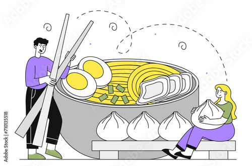 Chinese food vector linear concept
