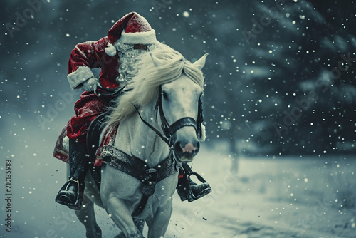Santa's horseman brings Christmas gifts © v.senkiv