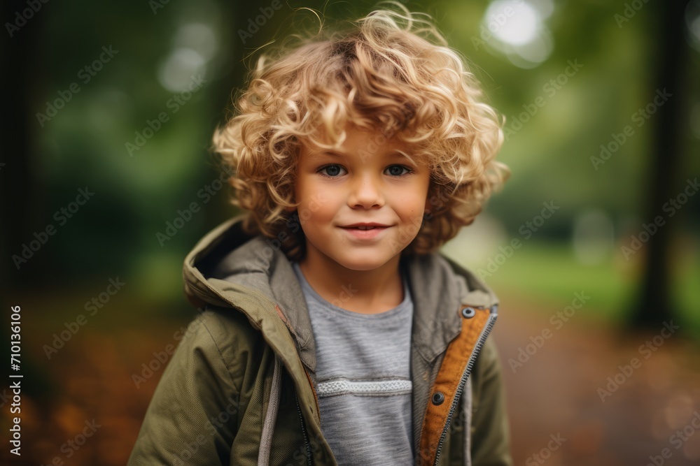 Portrait of a little boy with curly hair in the park. Portrait of a little boy with curly hair in the park.
