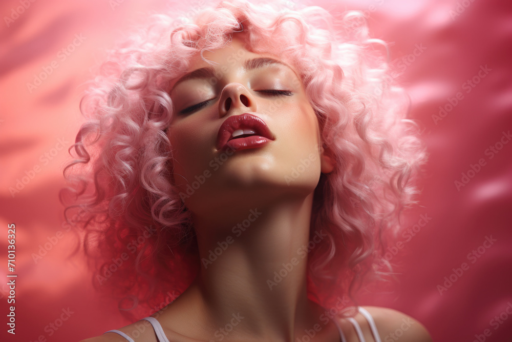 Woman with vibrant pink hair wearing white tank top. This image can be used for various purposes. Woman with vibrant pink hair wearing white tank top. This image can be used for various purposes.