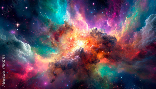 Abstract background of the immensity of space with lots of colors of various galaxies, stars and supernova explosions. Deep and immense space. photo