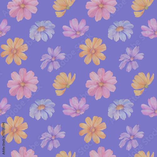 seamless floral background  watercolor botanical pattern for wrapping paper on a lilac background