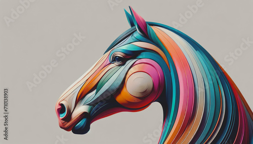 AI-generated illustration of A stylized portrait of a horse with colorful, flowing stripes photo