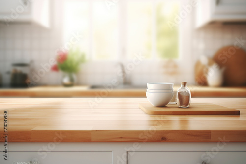 Wallpaper Mural Wooden counter top with cup and saucer. This image can be used to depict cozy coffee corner or rustic kitchen setting. Torontodigital.ca