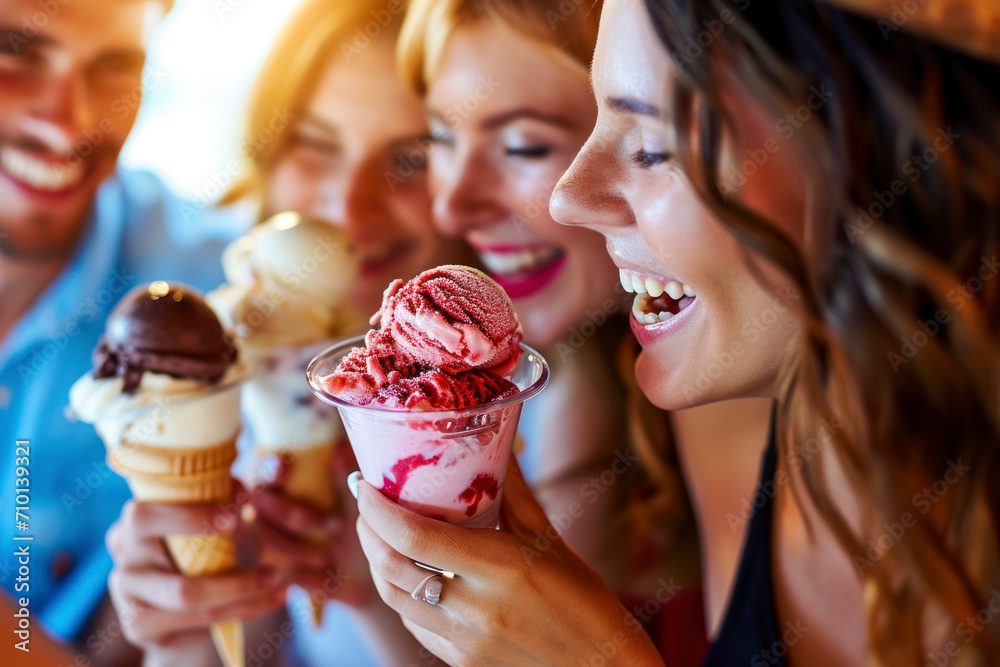 Ice cream social gathering, a festive image capturing a group of friends or family enjoying ice cream together in a social setting. Ice cream social gathering, a festive image capturing a group of friends or family enjoying ice cream together in a social setting.