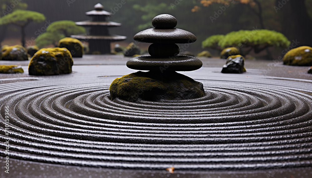 Meditating stone brings harmony, balance, and tranquility generated by AI