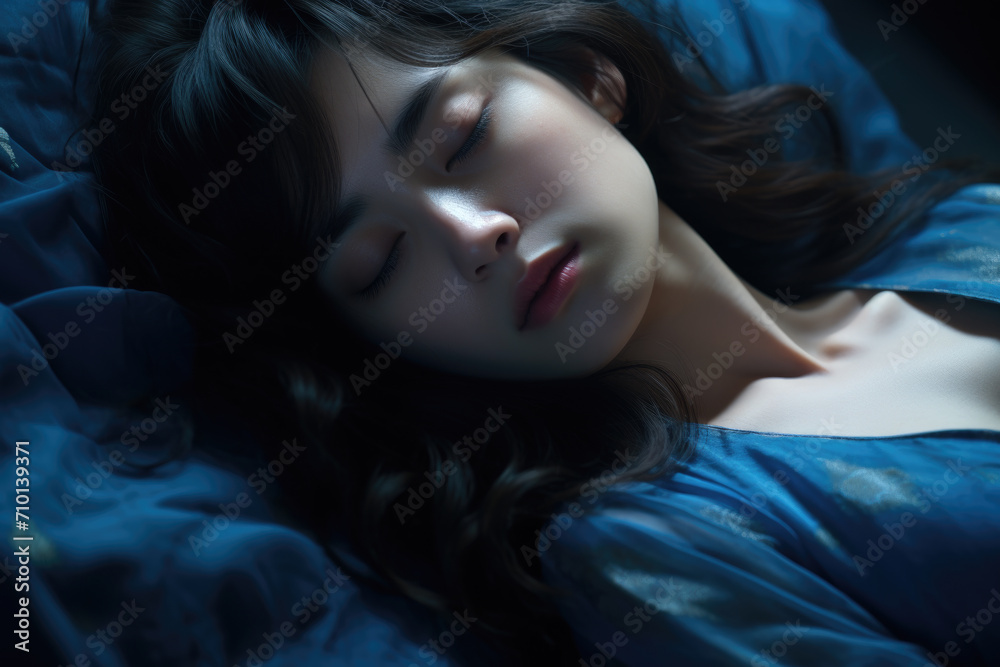 Woman peacefully sleeping in bed. Suitable for sleep-related articles and advertisements. Woman peacefully sleeping in bed. Suitable for sleep-related articles and advertisements.