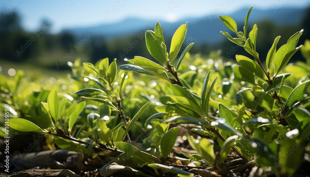 Obraz premium Fresh green leaves on a tree in the forest generated by AI