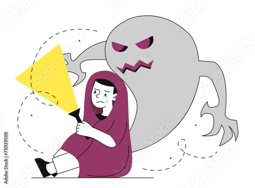 Girl with fears vector linear concept