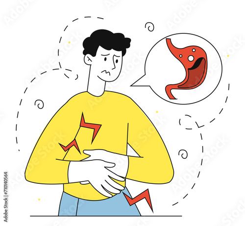 Gastric problems man vector linear concept