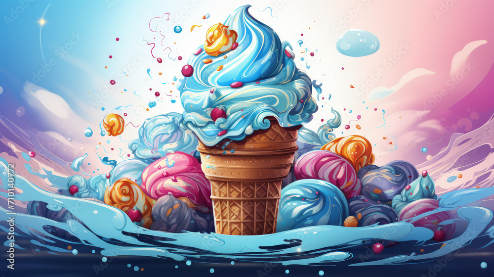 abstract ice cream in the middle of the sea