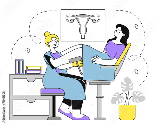 Gynecologist with patient vector linear