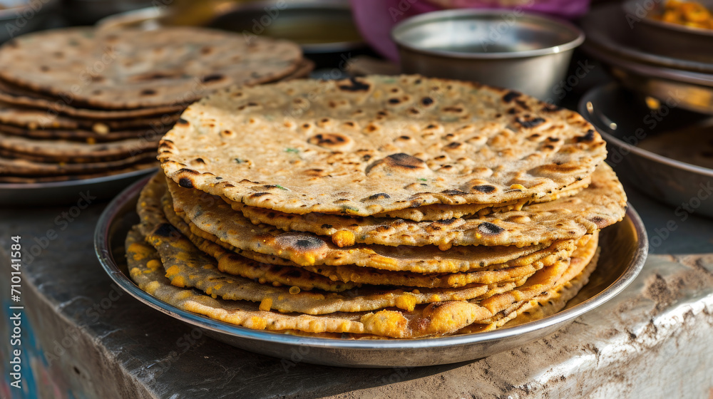 Stack of flatbreads sitting on top of table. Suitable for various culinary and food-related projects.