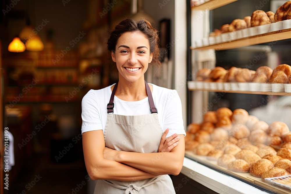 Small Business Owner Woman Standing in Front of A Bakery