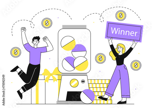 Lottery machine people vector linear concept