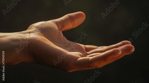 Close-up of a relaxed hand, fingers slightly curled, showcasing the natural glow of the skin generative ai © ThisDesign