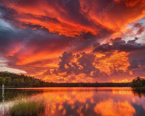 Fiery Sunset Reflections on Water