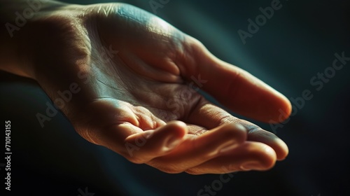 Close-up of a relaxed hand, fingers slightly curled, showcasing the natural glow of the skin generative ai