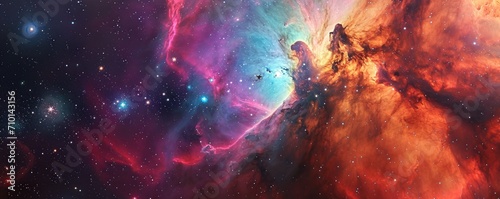 Cosmic journey, nebula backdrop with interstellar hues banner