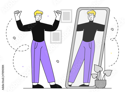 Man looks mirror vector linear