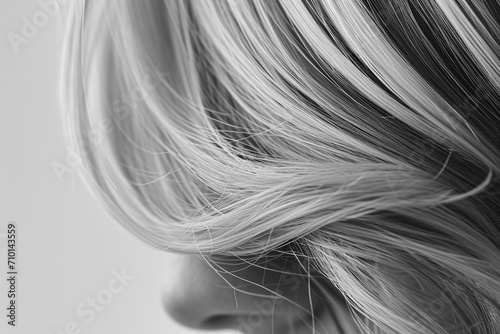 A black and white photo capturing the beauty and texture of a woman's hair. Versatile image suitable for various creative projects