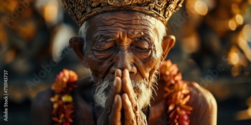 An image of an old man wearing a crown on his head. This picture can be used to depict royalty, aging, or leadership © Fotograf