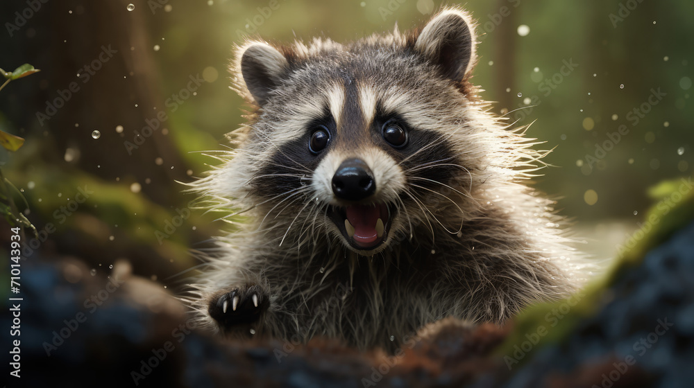 playful forest raccoon