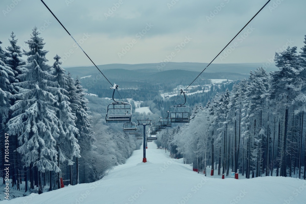 A ski lift ascending a snow-covered hill. Perfect for winter sports and outdoor activities A ski lift ascending a snow-covered hill. Perfect for winter sports and outdoor activities