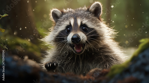 playful forest raccoon