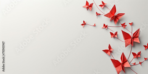 Delicate origami art at the side of the banner, extensive area for text.