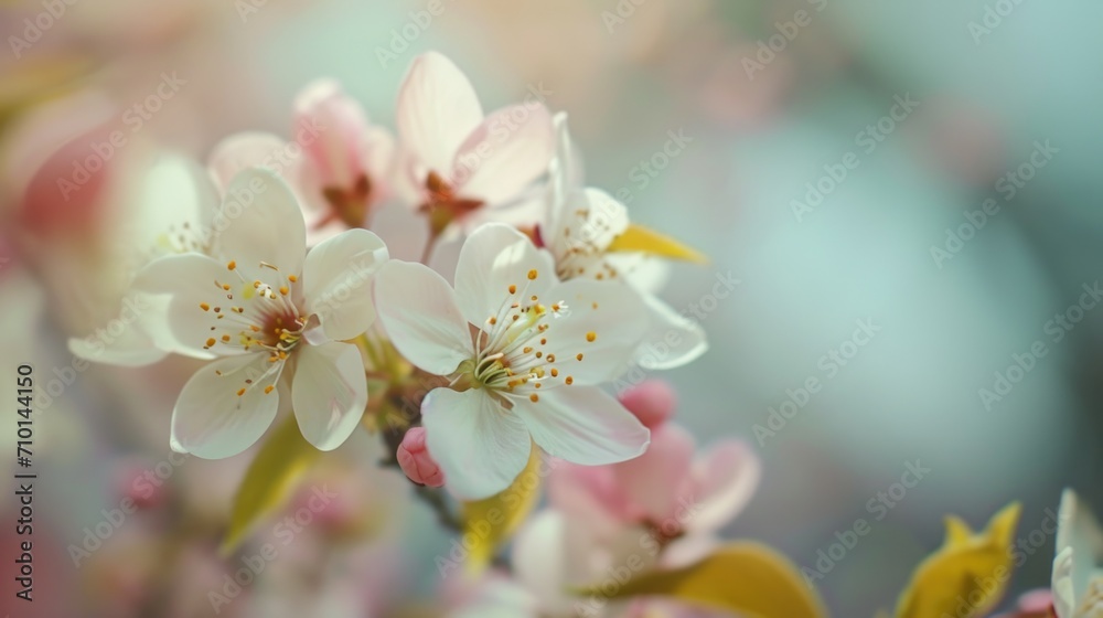 A close-up view of a bunch of flowers growing on a tree. This image can be used to depict the beauty of nature and the vibrant colors of flowers