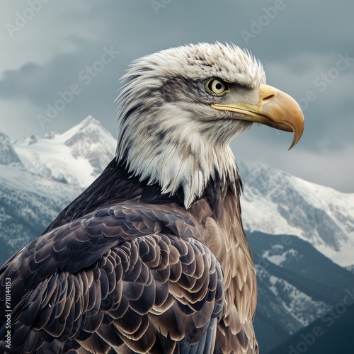 An eagle in a front of the mountains