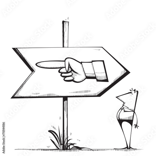 Man and wrong way direction arrow