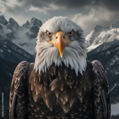Bald Eagle Soaring Above Mountain Peak