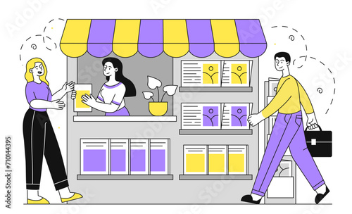 Newspaper shop vector linear concept