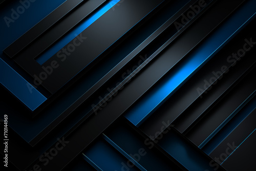 Modern black blue abstract background. Minimal. Color gradient. Dark. Web banner. Geometric shape. 3d effect. Lines stripes triangles. Design. Futuristic. Cut paper or metal effect. Luxury