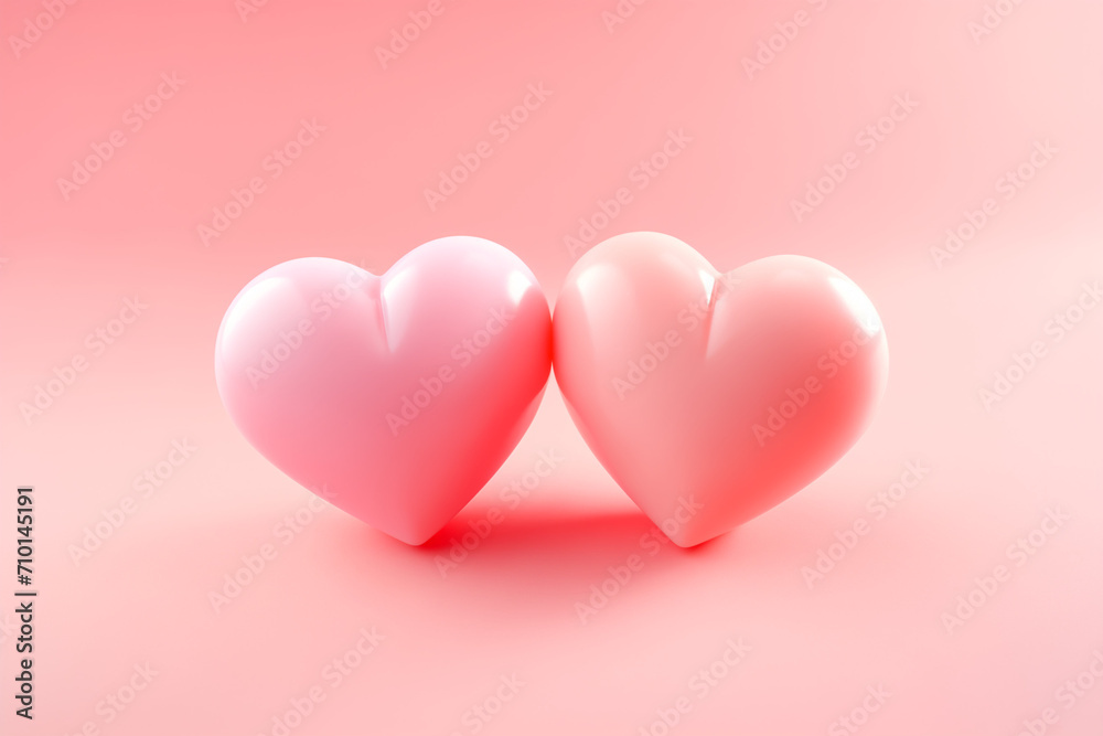 Two pink hearts on a pink background. Valentine's day concept.