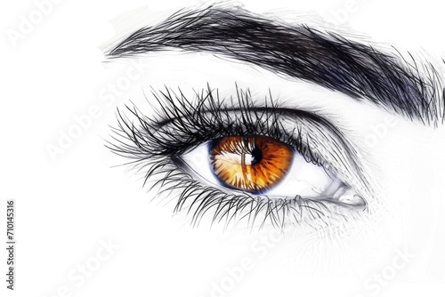 A detailed view of a person's eye with beautifully long eyelashes. This image can be used to showcase the beauty of the eyes or for makeup and beauty-related content