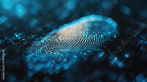 A single fingerprint is displayed on a vibrant blue background. This image can be used in various contexts photo
