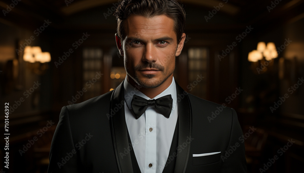 Fototapeta premium Confident businessman in suit, looking at camera generated by AI