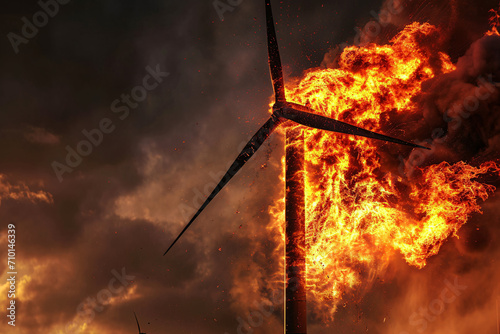 A burning wind turbine