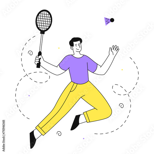 Playing badminton man vector linear