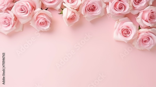 Wallpaper Mural Holiday card with pink rose flowers frame. Valentine, Easter or wedding greetings background Torontodigital.ca