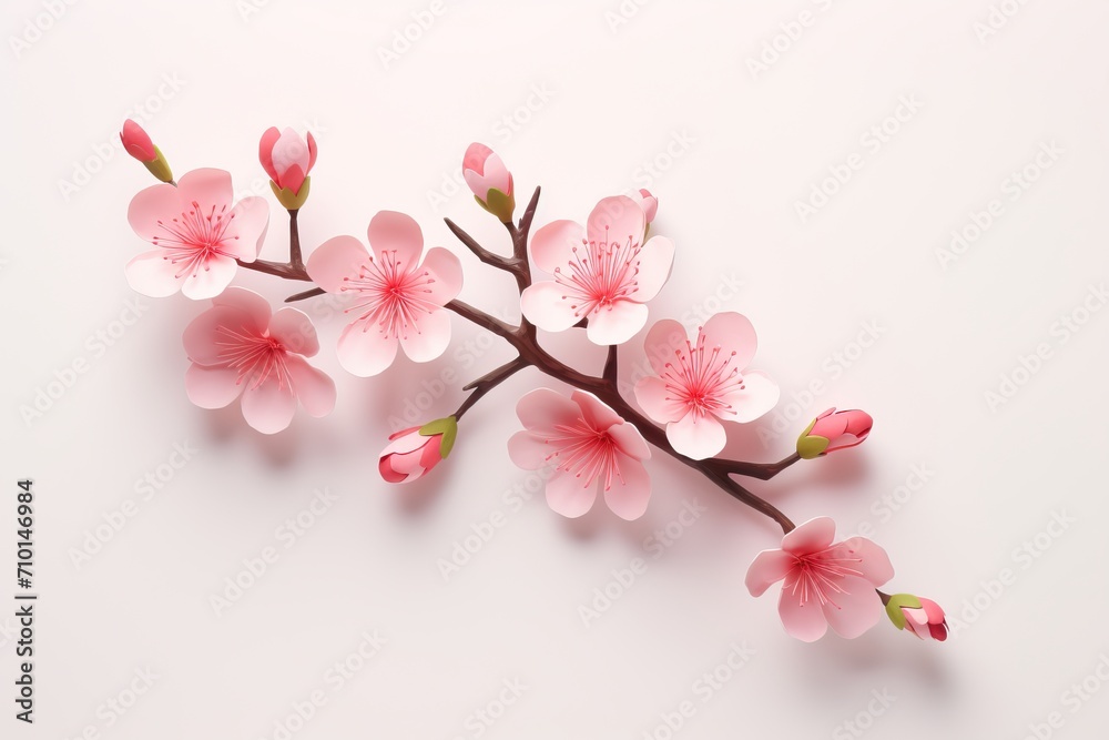 Simple and cute 3D cherry blossom branch illustration.