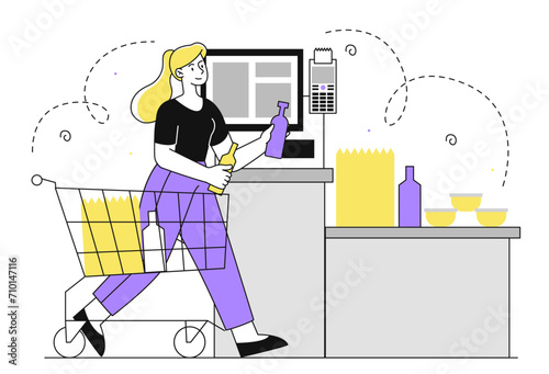 Self service checkout vector linear concept