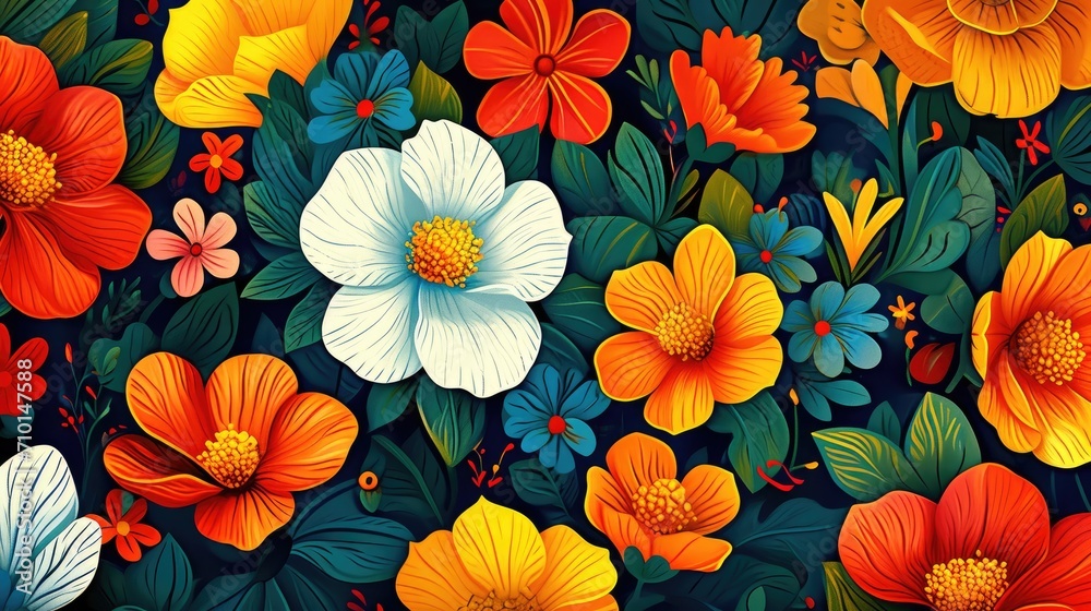 Colorful Flowers Painting on Black Background Colorful Flowers Painting on Black Background