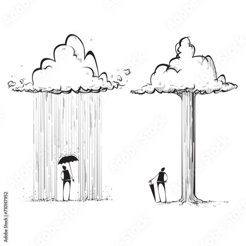 Two men under a cloud and a tree